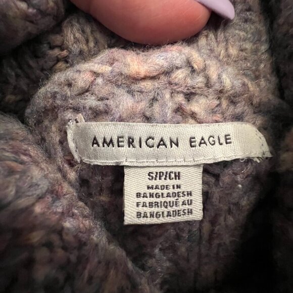 American Eagle Purple Gray Cable Knit Chunky Turtle Neck Sweater, Size Small - Picture 6 of 10